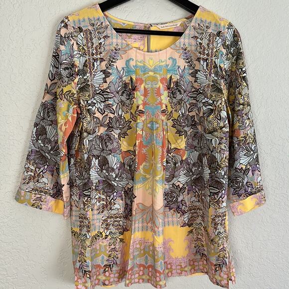 Soft Surroundings Westo Top Yellow Pleated Blouse Boho Artsy Spring Vacation - Picture 3 of 5